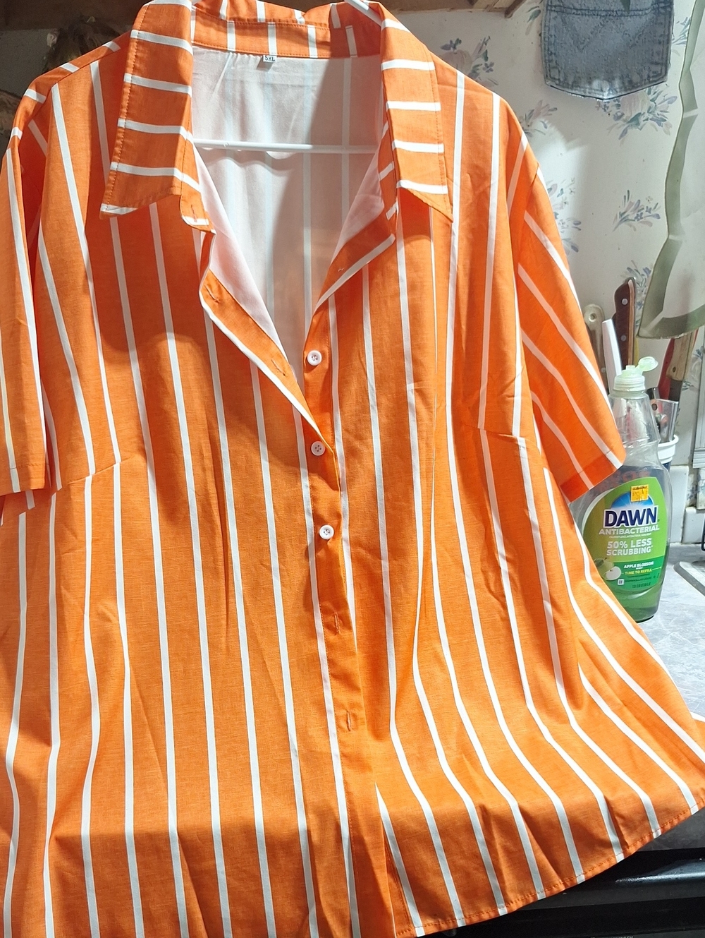 Source Unknown Orange and White Striped Button-Up Blouse